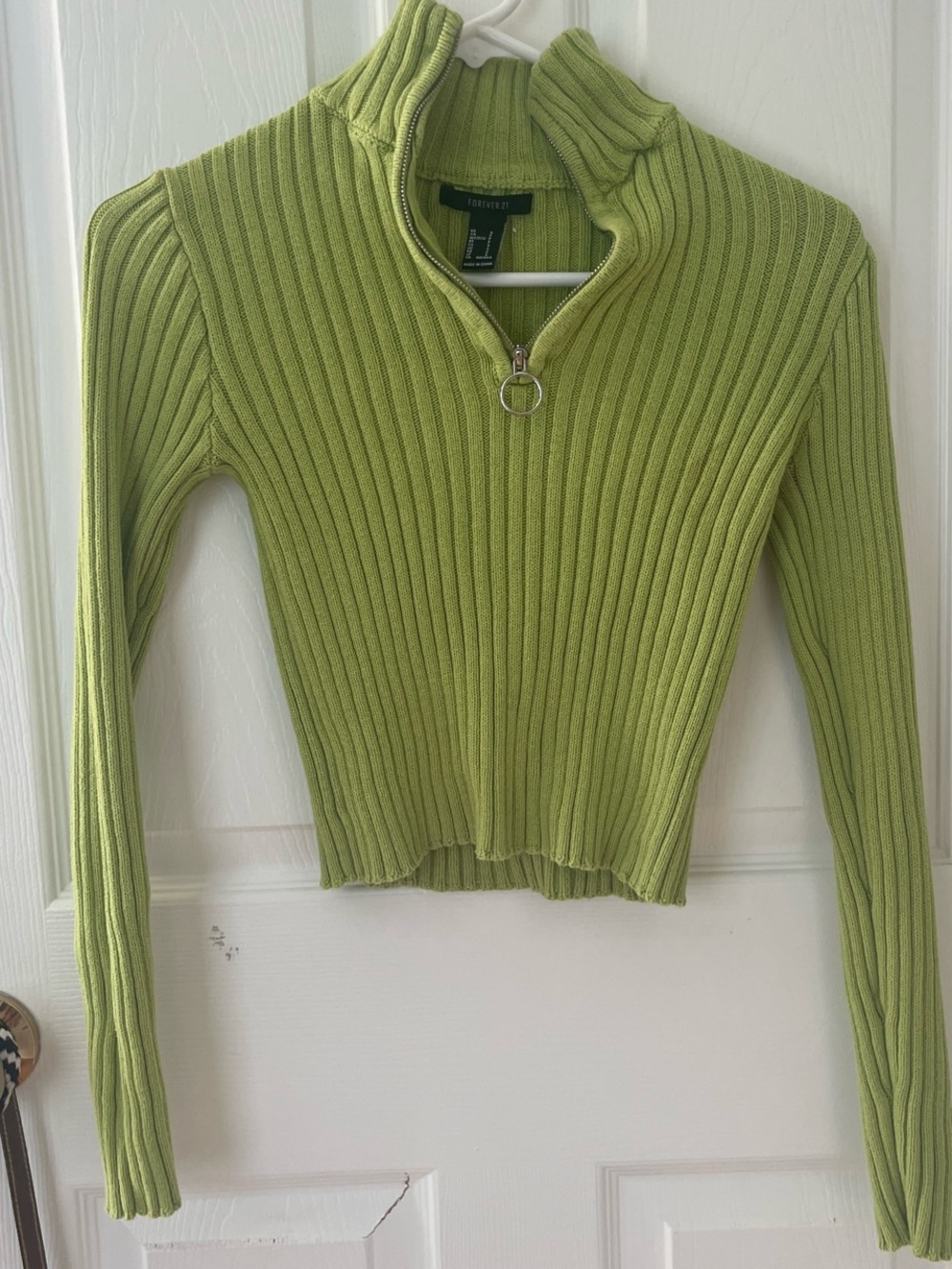Forever 21 Lime Green Ribbed Half-Zip Crop Sweater
